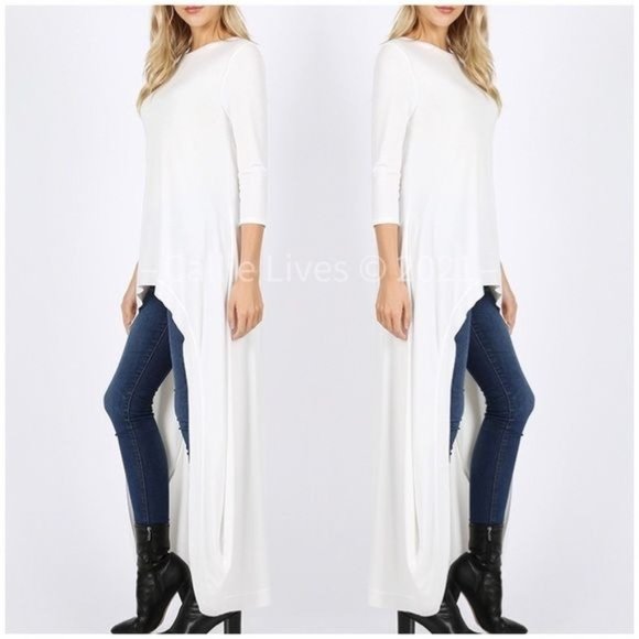 Callie Flow: Hi Low Ivory White Tunic Top - Picture 2 of 4